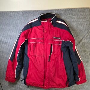 Tommy Hilfiger Men's XL Insulated Jacket Red Navy Full Zip Winter Coat Vintage